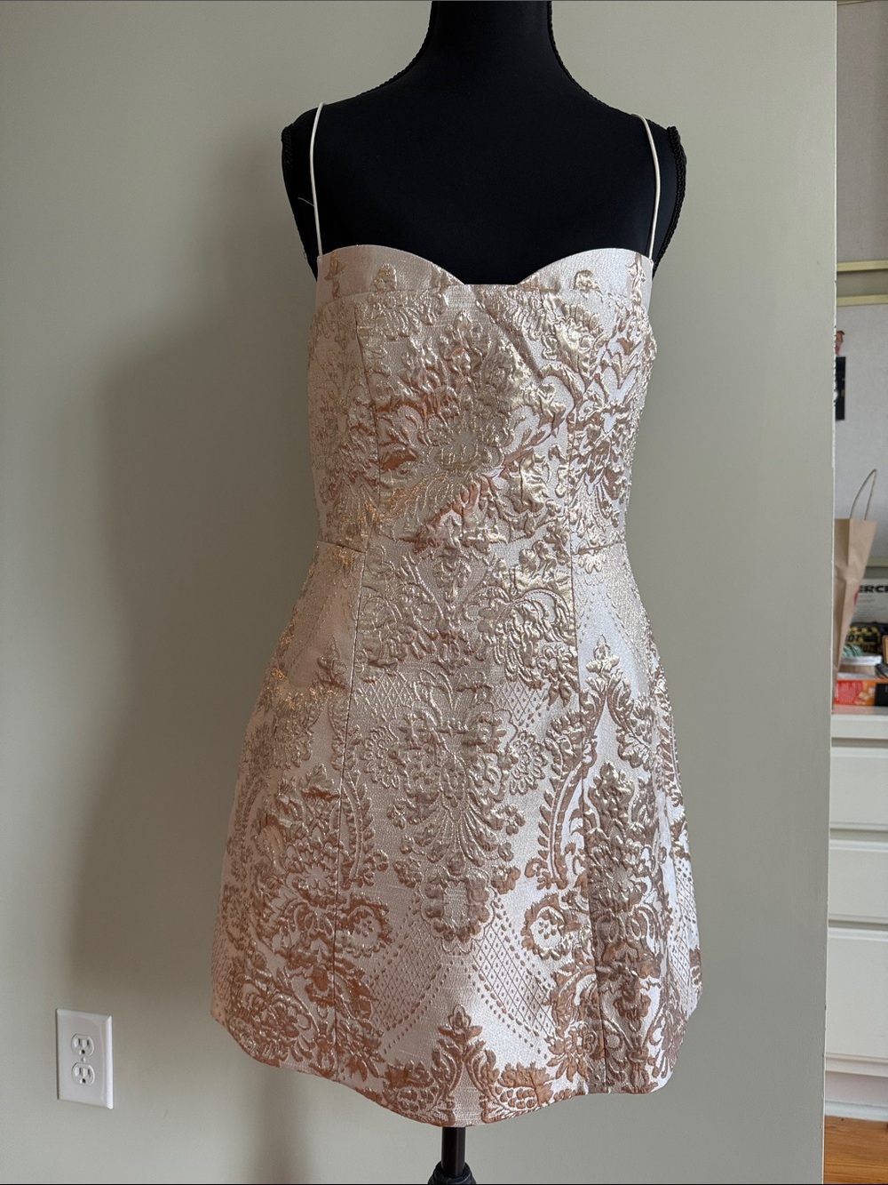 Alice + Olivia Rose Gold Brocade Mini Dress